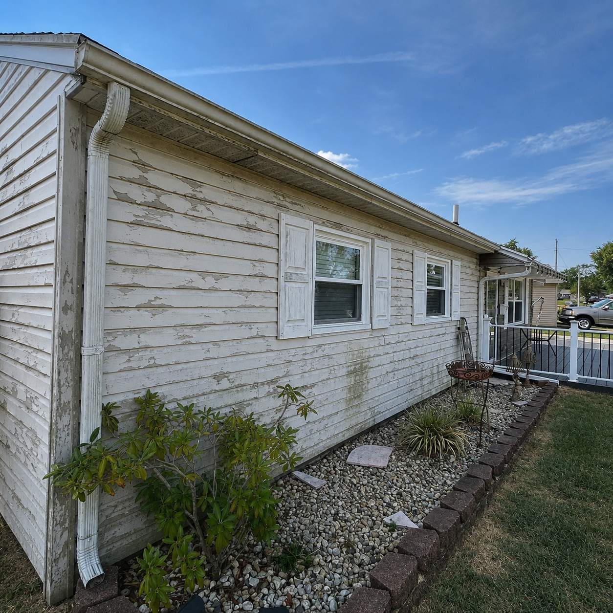 Before - Old damaged siding